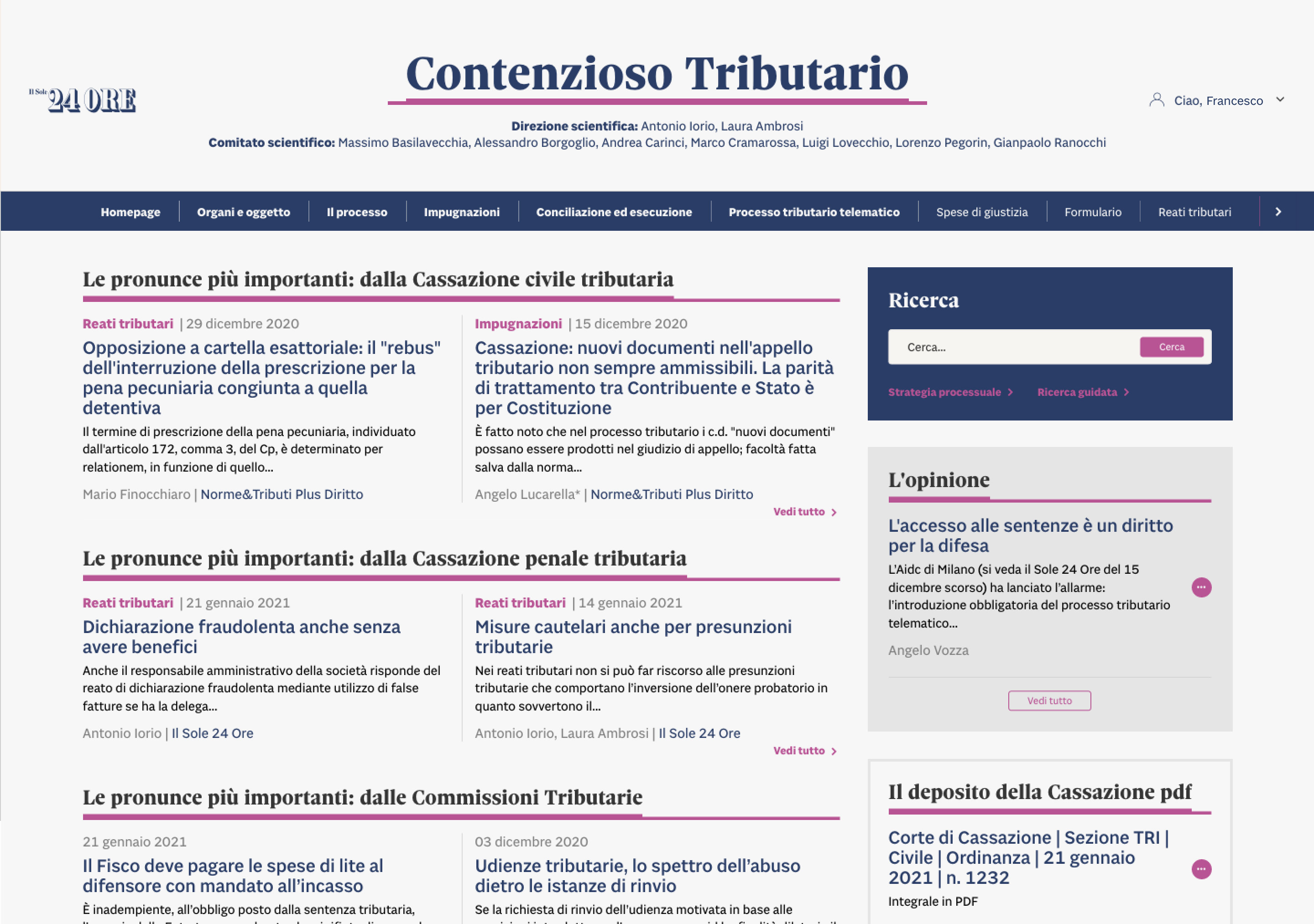 Modulo Contenzioso Tributario dashboard