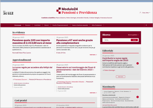 Modulo Pensioni e Previdenza dashboard