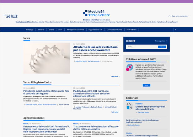 Modulo Terzo Settore dashboard