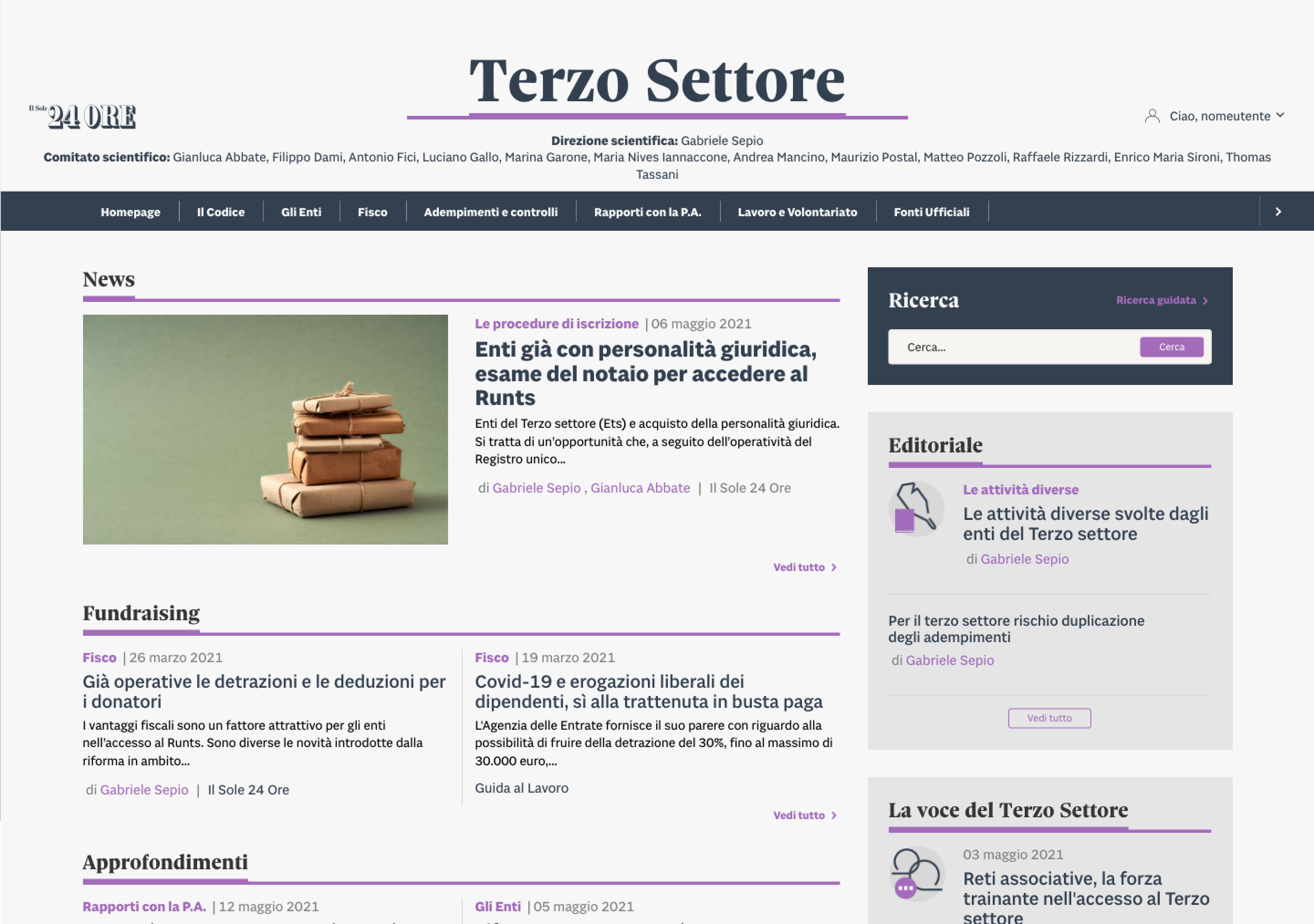 Modulo Terzo Settore dashboard
